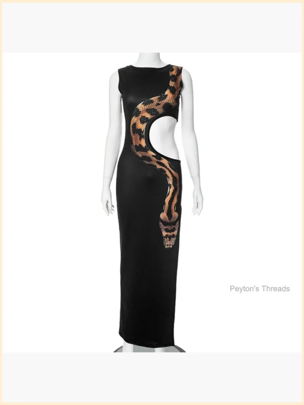 Sleeveless Snake Print Maxi Dress Hollow Out High Slit Bodycon Evening Gown - Picture 7 of 7